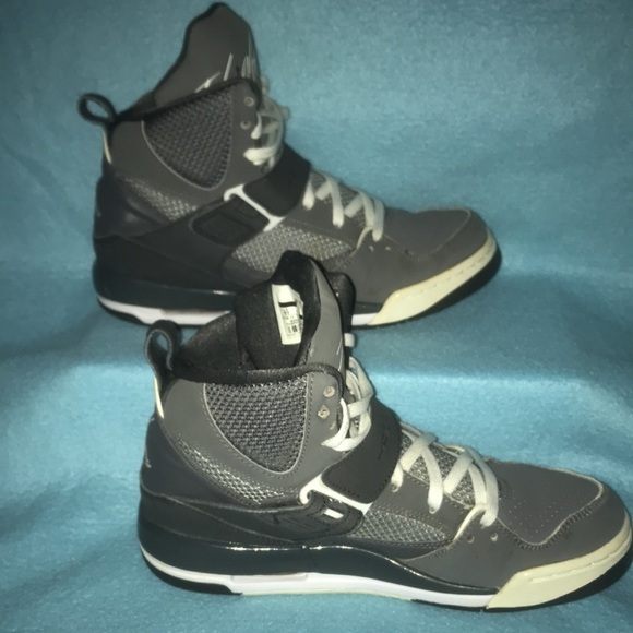 JORDAN AIR high top cool gray flights lace up safety straps vintage EUC size 6 - Picture 7 of 8